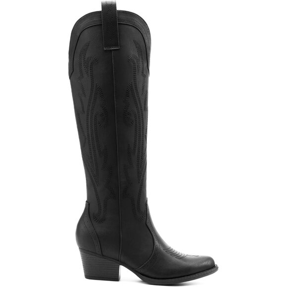 Women's Black-1 Comfortable Chunky Heel Embroidered Western Retro Knee High Boot - Picture 6 of 9